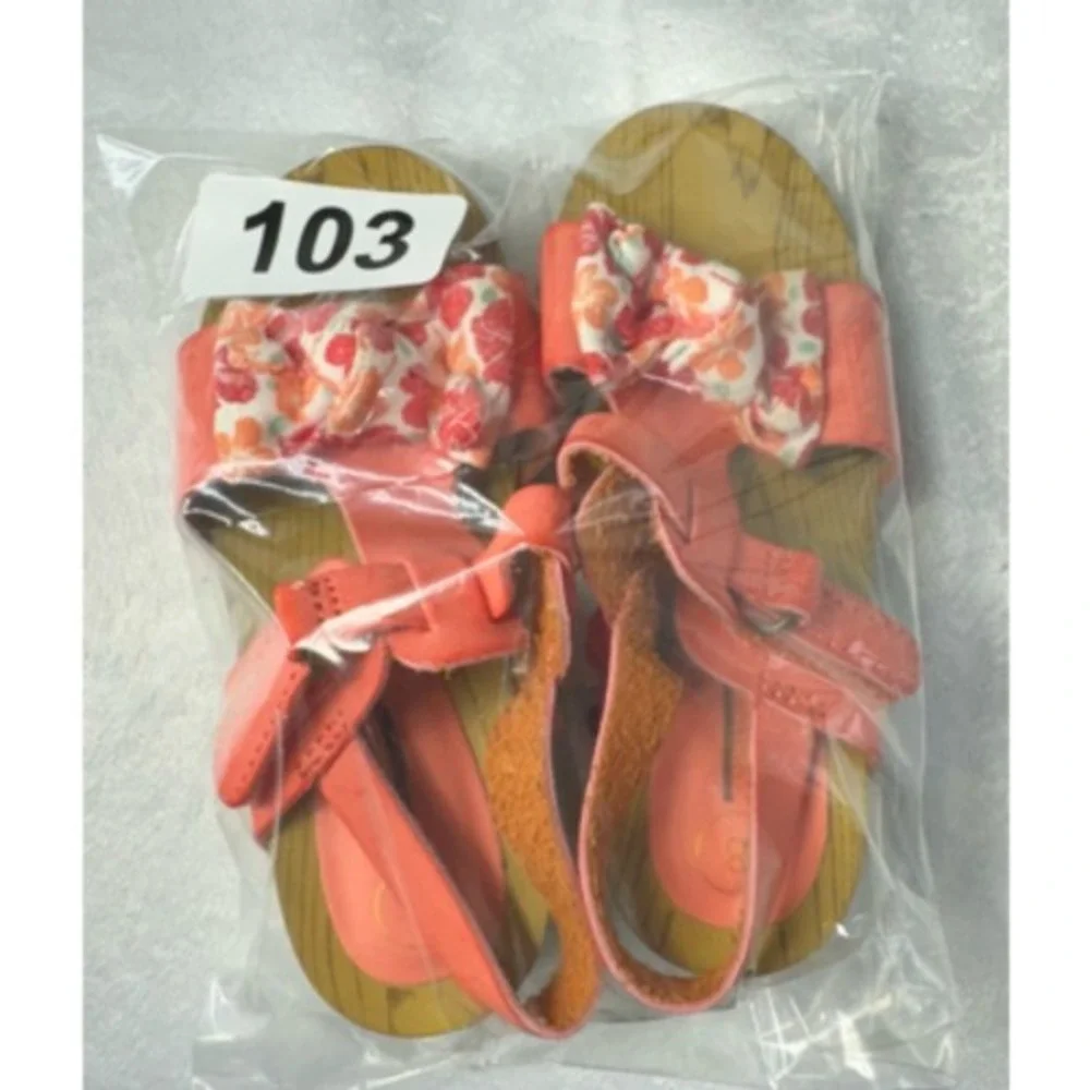 Genuine Baby By OshKosh Clog Sandals Baby Girl's 8 Pink Floral‎ Hook & Loop Bow